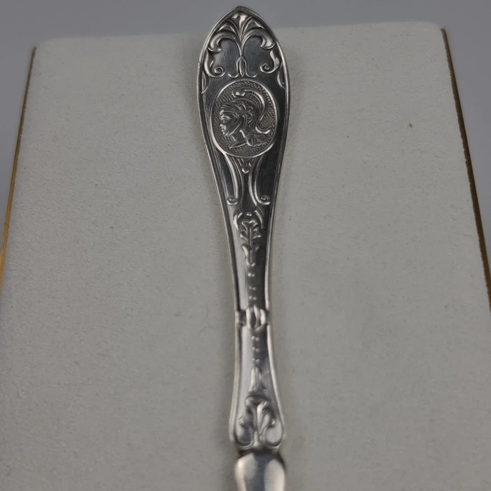 Antique Silver Nut Picks Set of 4 Helmeted Medallion Roman Warrior Design
